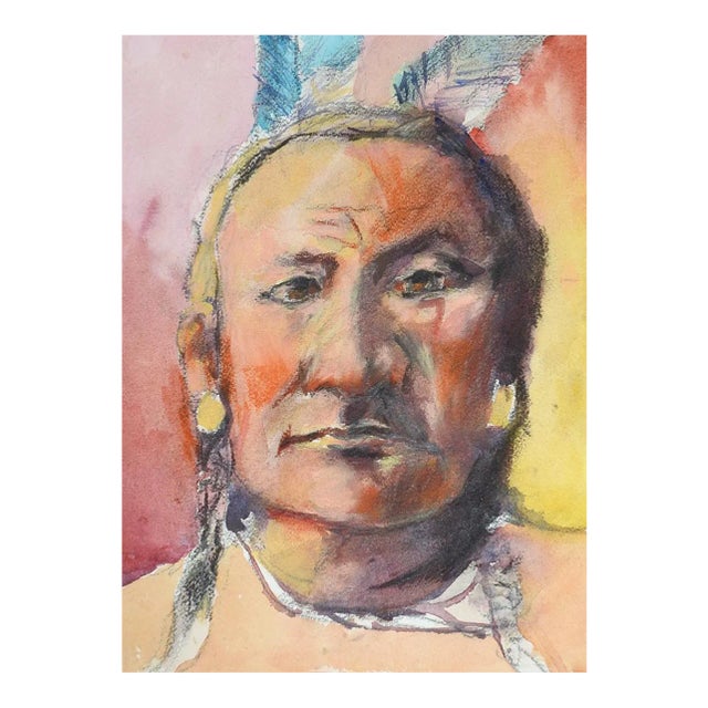 Contemporary Portrait Painting of Native American Man For Sale