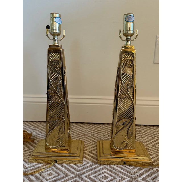 Traditional A Pair of Vintage Brass Scroll Leaf Lamps For Sale - Image 3 of 3