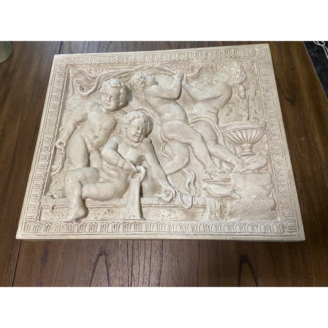 Plastic French Italian Art Deco Putti Cherub Relief Wall Sculpture For Sale - Image 7 of 13