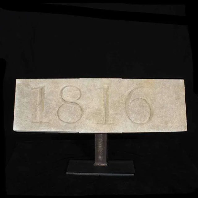 Contemporary Architectural Stone Date Block Mounted on a Metal Stand For Sale - Image 3 of 7