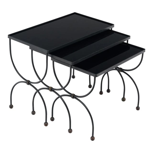 French Vintage Black Nesting Tables For Sale