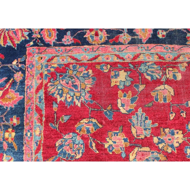 Blue All-Over Floral Design Antique Indian Rug in Red and Blue Tones For Sale - Image 8 of 13