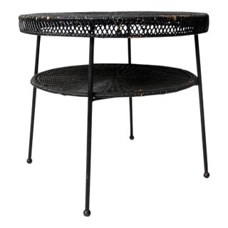 Mid-Century Black Wicker Side Table For Sale