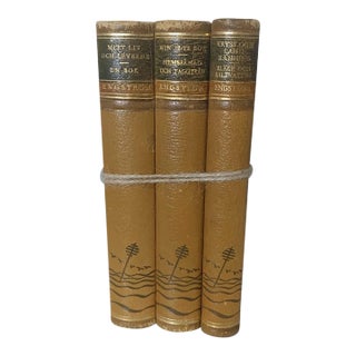Vintage Decorative Leather-Bound Books Set of 3 Swedish Marbled Boards For Sale
