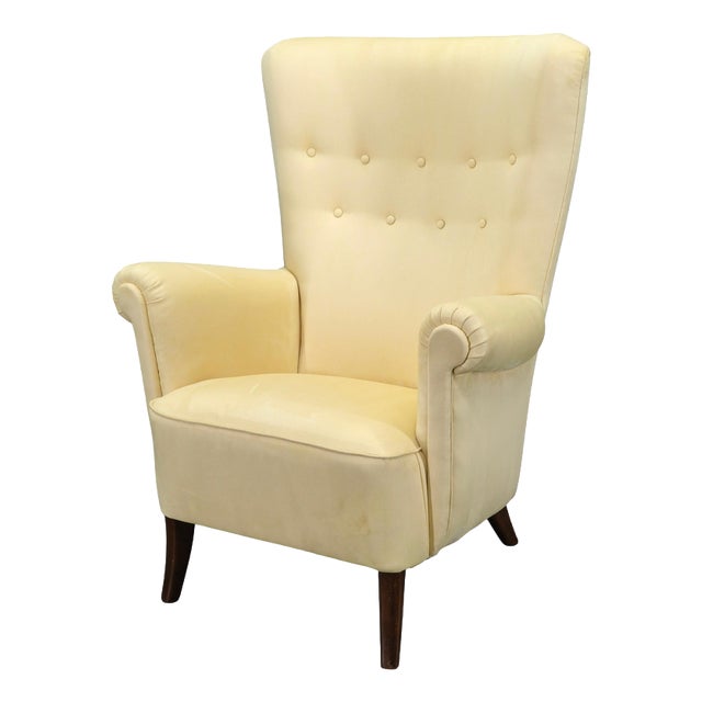 Danish High Back Wing Lounge Chair, 1950s For Sale