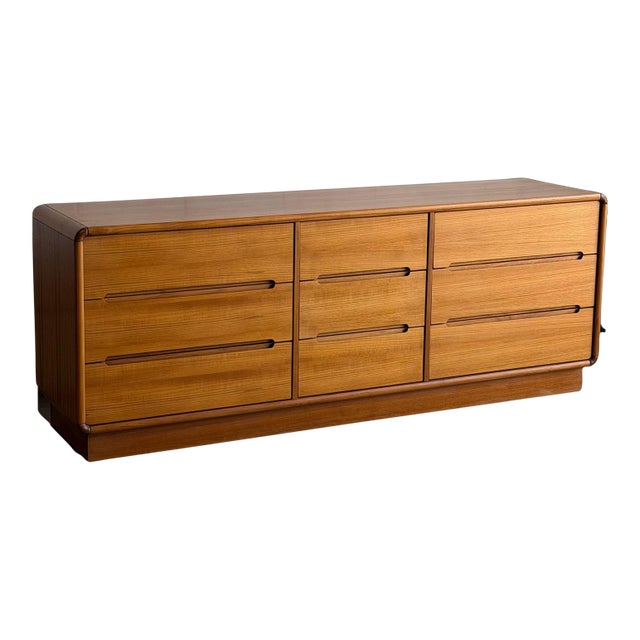 Mid Century Modern Teak Low Dresser 9 Drawer Long Lowboy For Sale