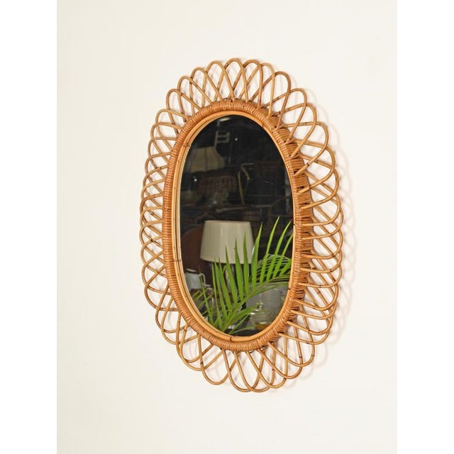 Large Oval Mirror in Bamboo, Rattan and Wicker by Franco Albini, Italy, 1970s For Sale - Image 10 of 11
