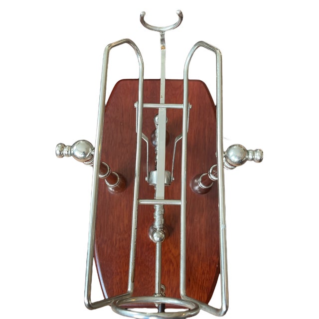 1990s Gattorna Argentina Mechanical Wine Pourer & Decanting Cradle – Nickel With Wood Base For Sale In Jacksonville, FL - Image 6 of 9