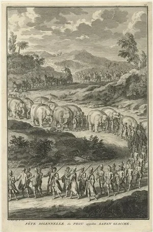 Picart, Illustration of the Solemn Celebration Sapan Giacche in Pegu, Burma / Myanmar, 1725, Print