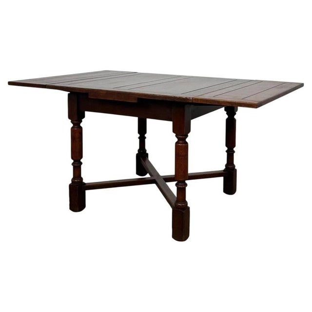 Wood Early 20th Century Antique English Edwardian Oak Draw-Leaf Dining Table, 1890s For Sale - Image 7 of 8
