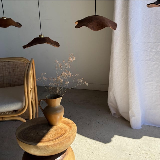 Brown Small Wavy Leaf-Shaped Teak Pendant Light, 1980s For Sale - Image 8 of 18