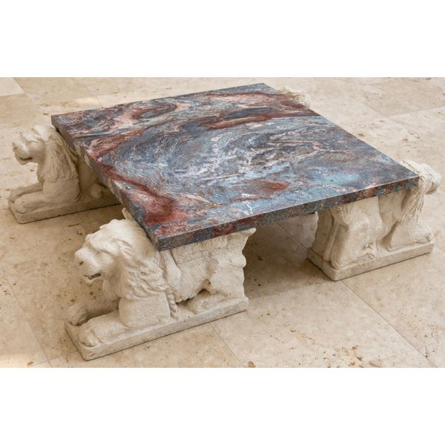 Monumental Italian Florentine Lion Coffee Table with Breccia Marble Top For Sale In West Palm - Image 6 of 16