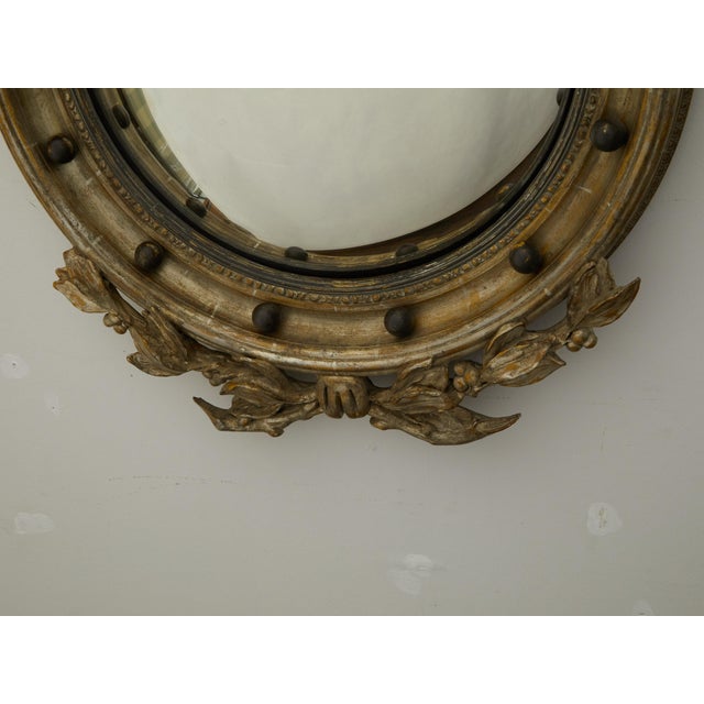 Early 20th Century English 1900s Silver Gilt Convex Girandole Bullseye Mirror with Eagle Motif For Sale - Image 5 of 9