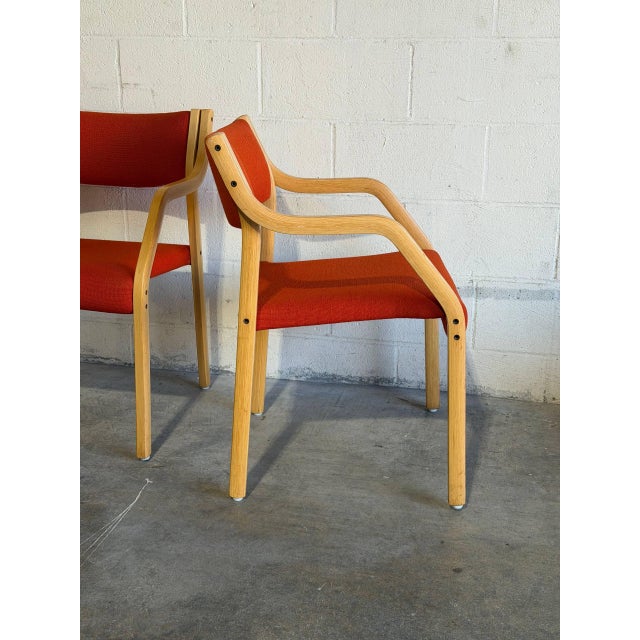 Red Fabric Bentwood Armchairs Pair Scandinavian Mid-Century Modern 1970s For Sale - Image 10 of 12