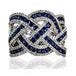 14k White gold ring with 65 sapphires weighing 1.81 carats and 238 round diamonds weighing 0.73 carats. 12.65 grams