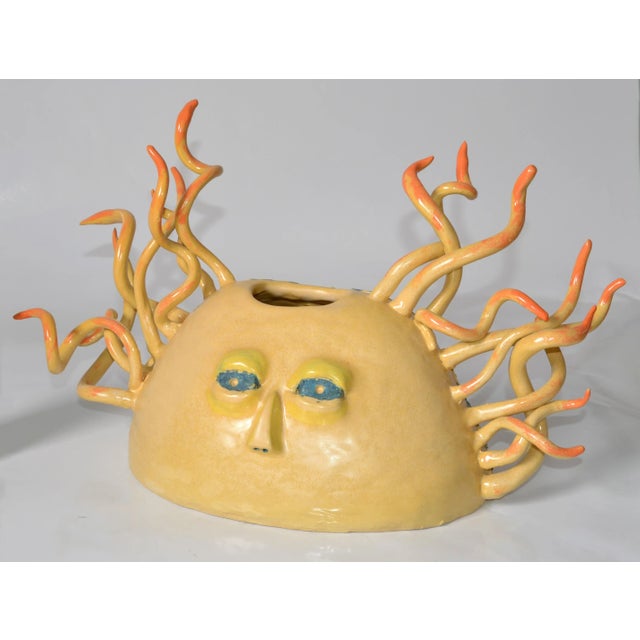 Mid-Century Modern Marked Large Glazed Abstract Ceramic Face Sculpture Studio Piece Vase America For Sale - Image 3 of 13