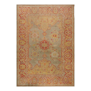Sand Background Color & Medallion Design Antique Turkish Oushak Rug