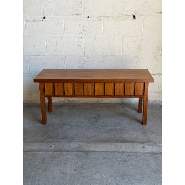 Brown Teak Entry Bench With Sculptural Block Front Drawers Mid-Century Modern Denmark 1970s For Sale - Image 8 of 9