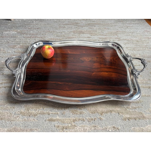 Silverplate and Rosewood Serving Tray, Hallmarked For Sale - Image 13 of 14