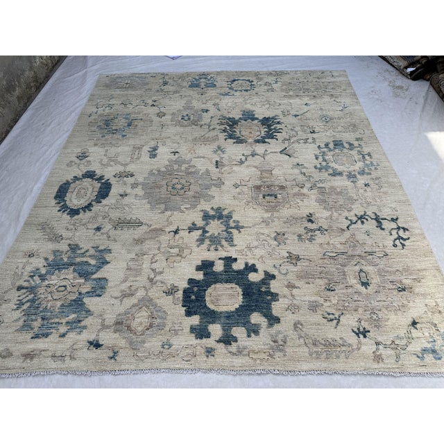 Blue Oushak Handmade Wool Rug With Oversized Blue Florals For Sale - Image 8 of 8