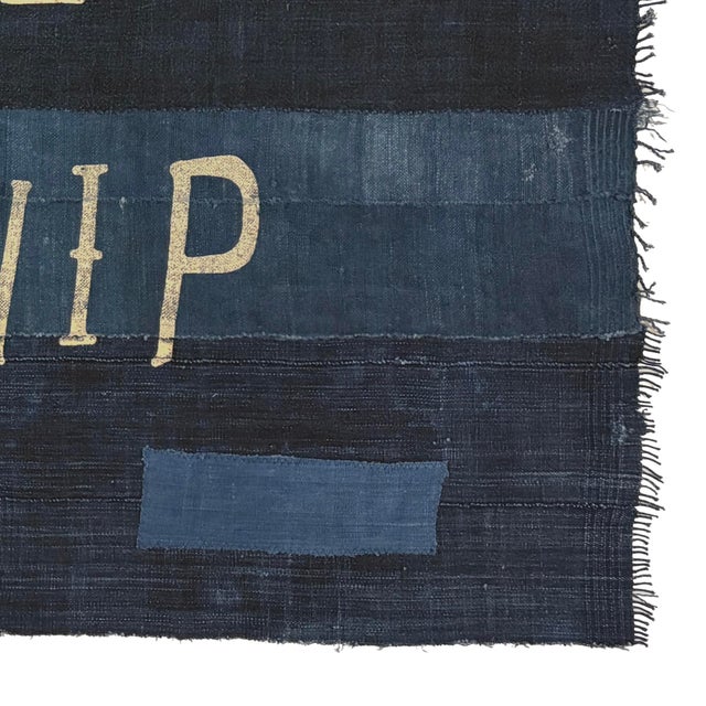 American Large Patchwork Indigo Flag, Don't Give Up the Ship, Unique For Sale - Image 3 of 4