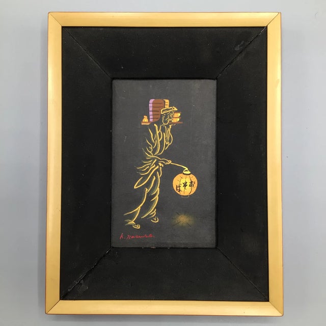 1950s Signed and Framed Mid-Century Asian Miniature Paintings - a Pair For Sale - Image 5 of 12