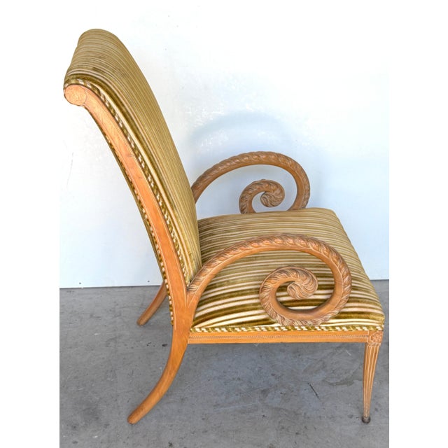 Pair French Modern Carved Feather Scroll Arm Lounge Chairs, Style Maison Jansen For Sale In West Palm - Image 6 of 18
