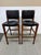 Rustic Walnut Wood + Black Leather Bar Stools, Pair For Sale - Image 3 of 12