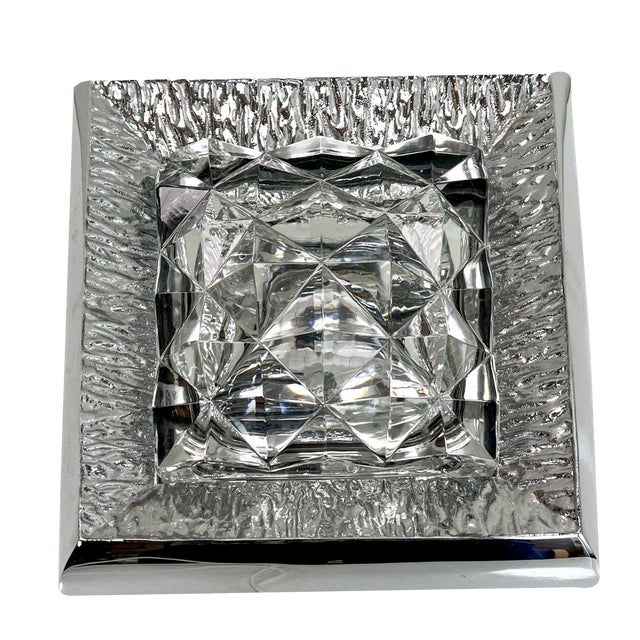 Kinkeldey Style Flush Mount in Polished Nickel and Lead-Crystal, 1970s For Sale