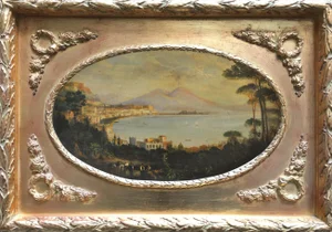 View of Naples, Posillipo School, Italy, Oil on Canvas, Framed