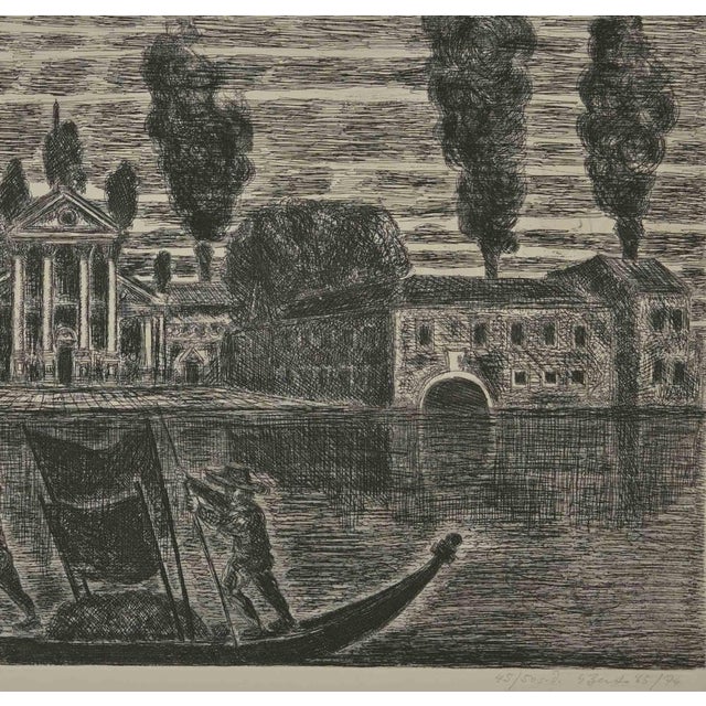 Gondoliers in Venice is an etching realized by Gianpaolo Berto in 1974. 60 X 75 cm , no frame. Edition 45/50. Numbered and...