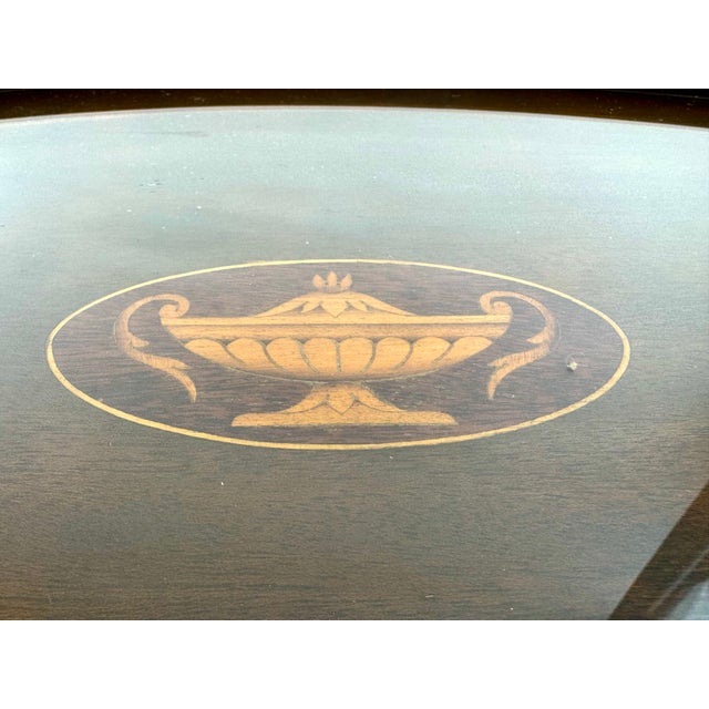 Antique Edwardian Mahogany Inlaid Serving Tray With Brass Handles For Sale In Little Rock - Image 6 of 9