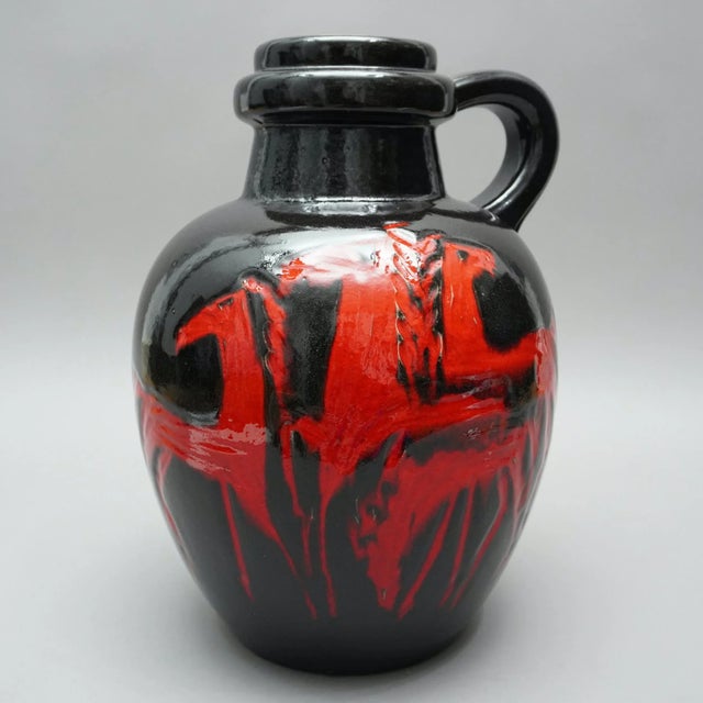 Black Handle Vase Depicting Red Horses on Black Background from Scheurich, 1960s For Sale - Image 8 of 8