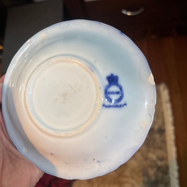 Vintage Blue & White Transferware Set - 7 Pieces - Mismatched Chinoiserie Plates & Teapot For Sale - Image 9 of 12