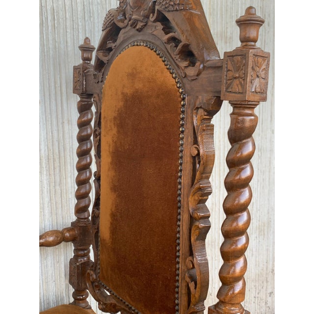 Louis XVI Style Spanish Pair of Carved Walnut Armchairs, 1900s For Sale - Image 13 of 18