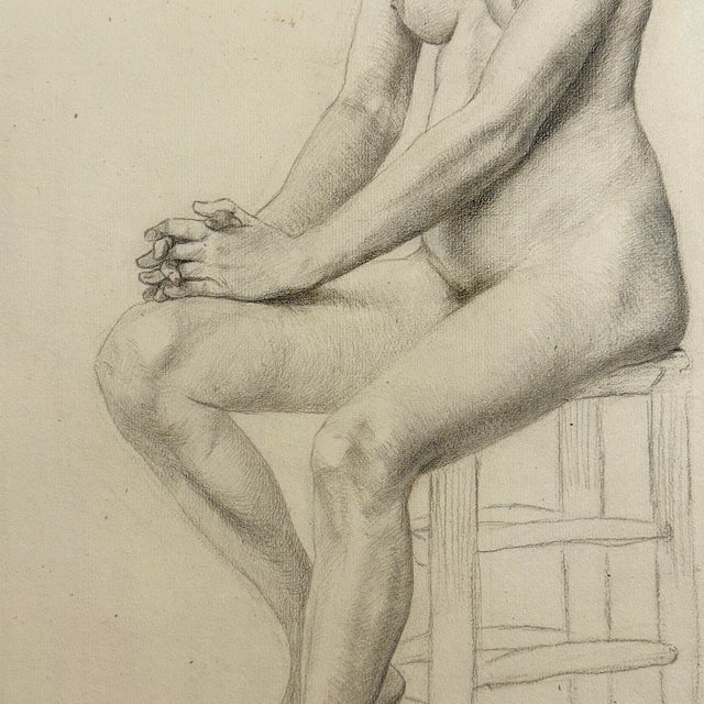 Realism Ludwig Ernst Faber (1855–1913) - Antique Figurative Nude Study of a Seated Woman, Signed (1891, Graphite on Paper) For Sale - Image 3 of 6
