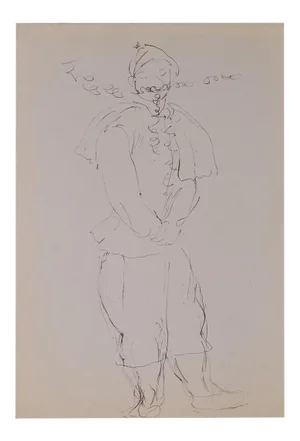 Louis Touchagues, Costumed Character, Ink Drawing on Paper, Mid-20th Century