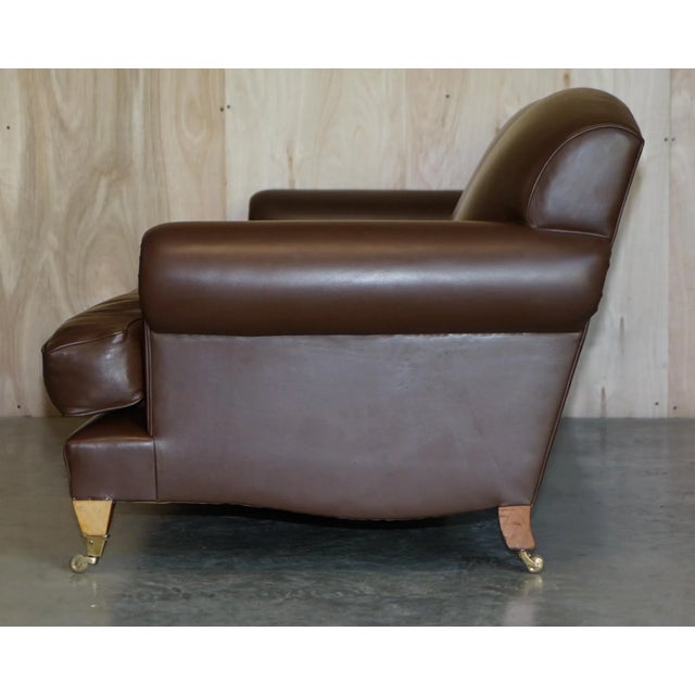 Large Contemporary Solid Brown Sofa with Brass Castors in the Style of Howard & Sons For Sale - Image 18 of 18