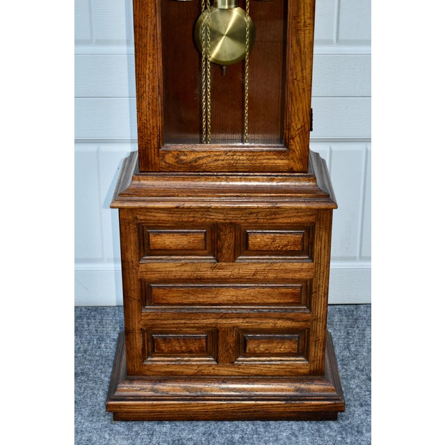 Ridgeway Oak Grandfather Clock Jacobean Style Barley Twist Tempus Fugit For Sale - Image 11 of 18