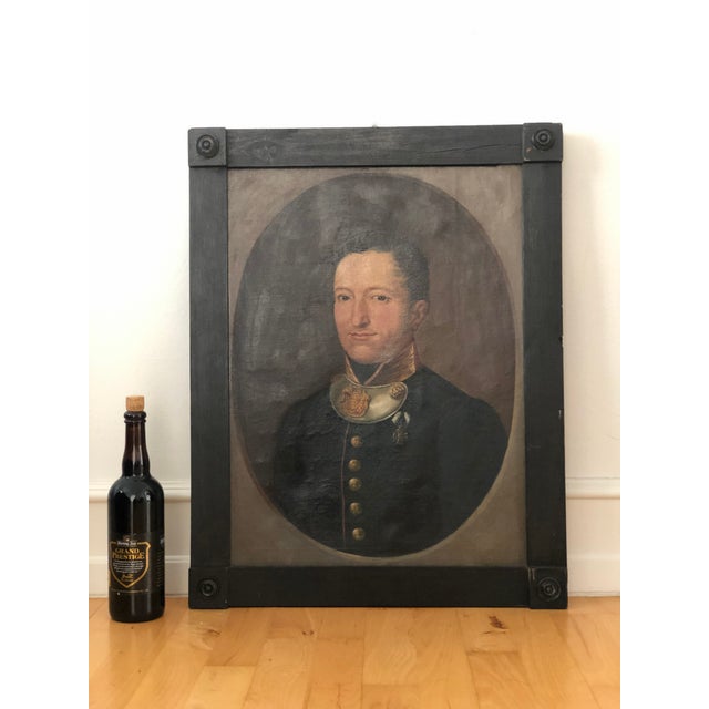Black Antique Original Military Oil Painting: Large 19th Century Gentleman Portrait For Sale - Image 8 of 11