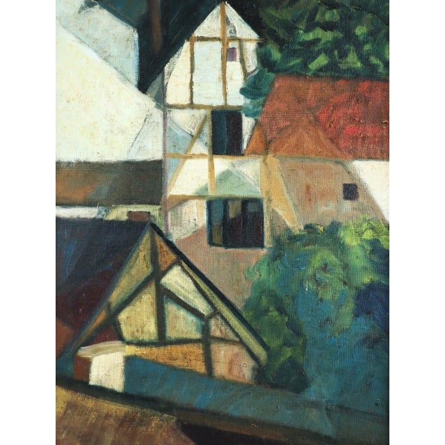 1975 Modernist 'Cubist Hillside' Vintage Swedish Landscape Oil Painting, Framed For Sale - Image 9 of 10