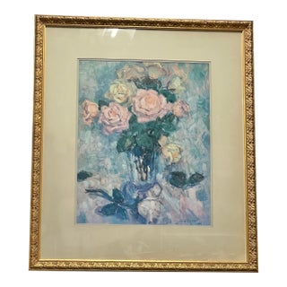 Vintage Pastel Floral Still Life Signed & Framed For Sale