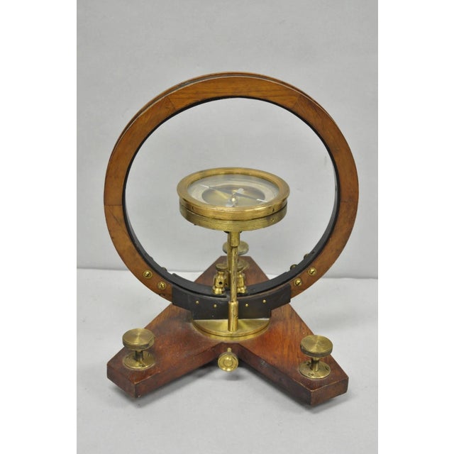 Antique Victorian Wood & Brass Tangent Galvanometer Lab Electrical Equipment For Sale - Image 10 of 17