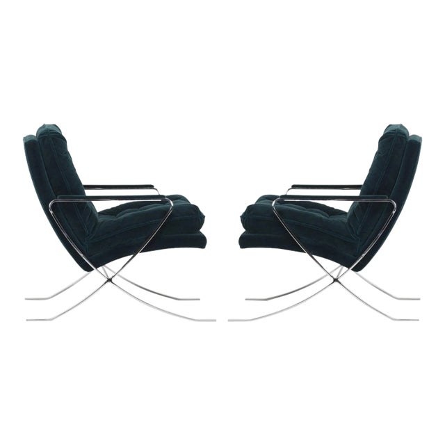 Bernhardt Flair Flat Bar Chrome Armchair Inspired by Milo Baughman, circa 1979 - A Pair For Sale