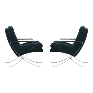 Bernhardt Flair Flat Bar Chrome Armchair Inspired by Milo Baughman, circa 1979 - A Pair