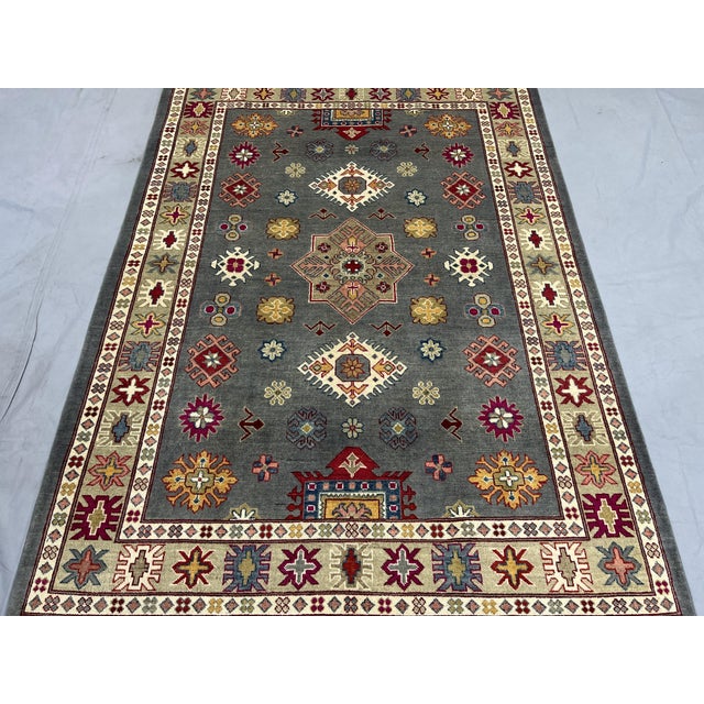 Art Deco Gray Kazak Wool Rug With Star Medallion, 5'8" X 7'10" For Sale - Image 3 of 16