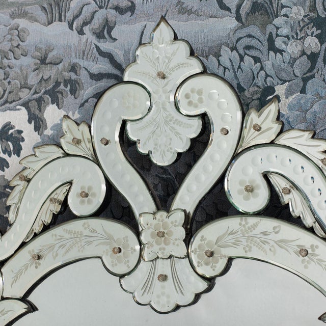 Baroque Large 19th C. Venetian Reverse Etched Mirror With Original Beveled Mirror Plate For Sale - Image 3 of 18