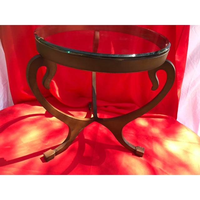 Metal The Siren’s Perch: Vintage Neoclassical Lyre Leg Bronze-Finished Accent Table For Sale - Image 7 of 10