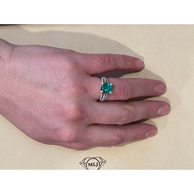 2.93 Carat Emerald Cut Colombian Emerald & 0.52Ct Diamond Ring 18K White/Y Gold For Sale - Image 18 of 18