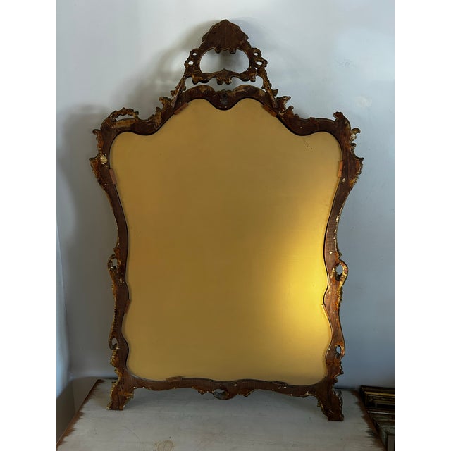 Antique Rococo Style Carved Wood Gilt & Floral Decorated Venitian Mirror For Sale - Image 12 of 12